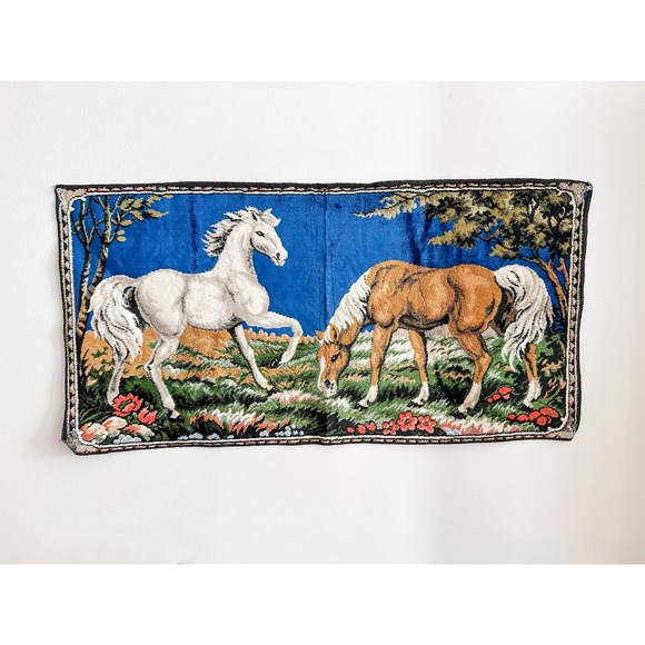Vintage Italian Velvet Horse Tapestry - Picture 4 of 5
